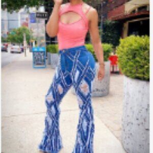 Gritty Soul | Totally Crossed Out Distressed Flare Jeans | Drk Wsh | Sz L | NWOT